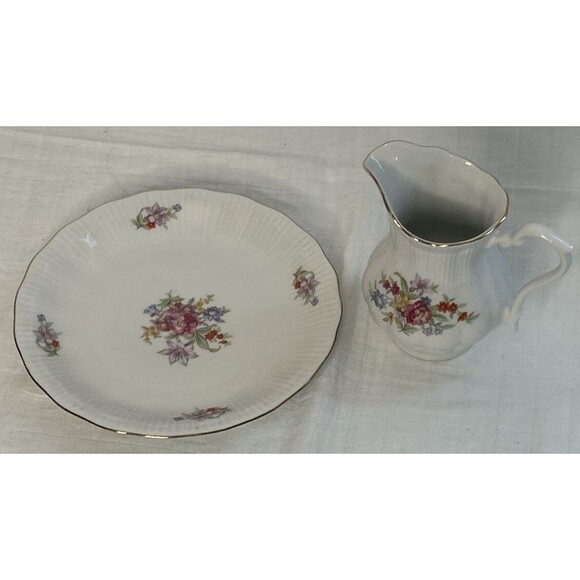 Southington Baum Floral Garden Porcelain Gravy Boat Server & Plate 7.5” Polland - Picture 2 of 6